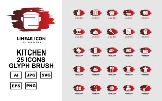 25 Premium Kitchen Glyph Brush Icon Set