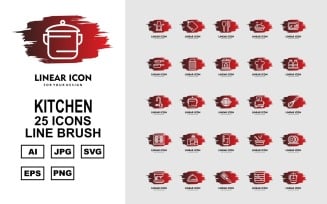 25 Premium Kitchen Line Brush Icon Set