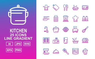 25 Premium Kitchen Line Gradient Icon Set