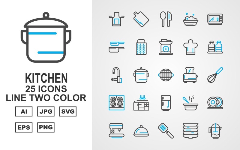 25 Premium Kitchen Line Two Color Icon Set