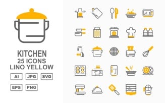 25 Premium Kitchen Lino Yellow Icon Set