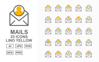 25 Premium Mails Lino Yellow Icon Set