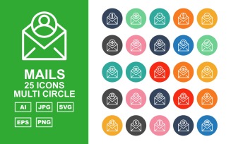 25 Premium Mails Multi Circle Icon Set