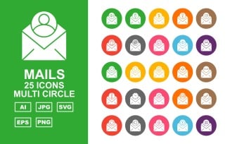 25 Premium Mails Multi Circle Icon Set