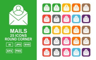 25 Premium Mails Round Corner Icon Set