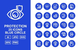 25 Premium Protection Blue Circle Icon Set