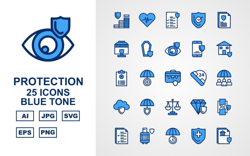 25 Premium Protection Blue Tone Icon Set