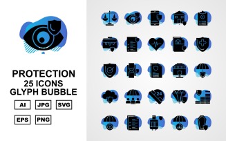 25 Premium Protection Glyph Bubble Icon Set