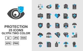 25 Premium Protection Glyph Two Color Icon Set