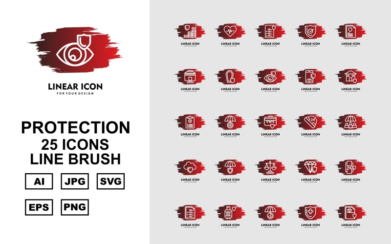 25 Premium Protection Line Brush Icon Set