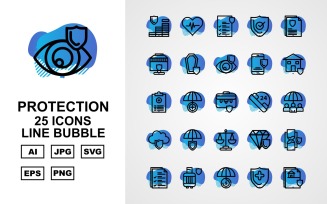 25 Premium Protection Line Bubble Icon Set