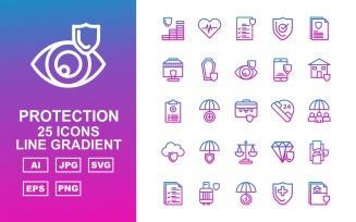 25 Premium Protection Line Gradient Icon Set