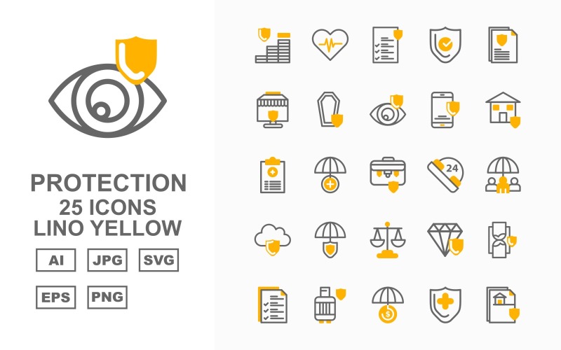 25 Premium Protection Lino Yellow Icon Set