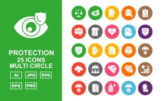 25 Premium Protection Multi Circle Icon Set