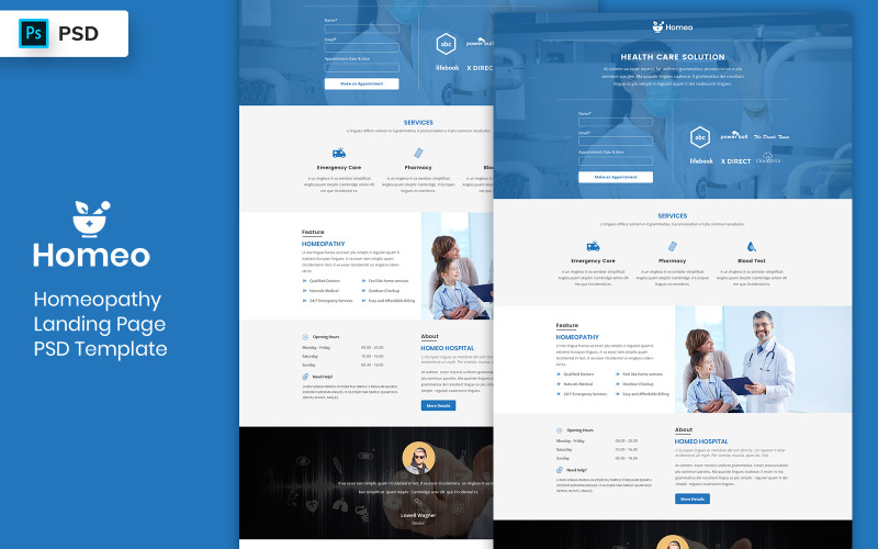 Homeopathy Landing Page Template UI Elements