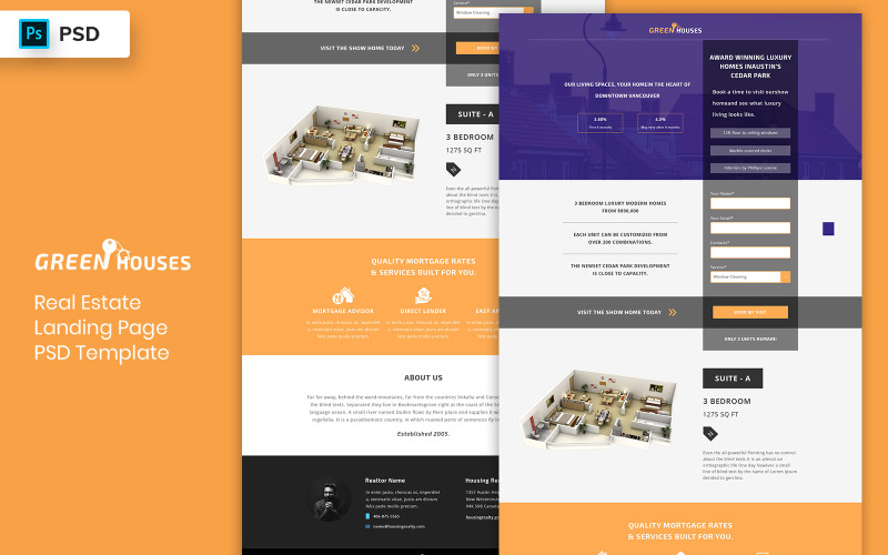 Real Estate Landing Page PSD Template UI Elements