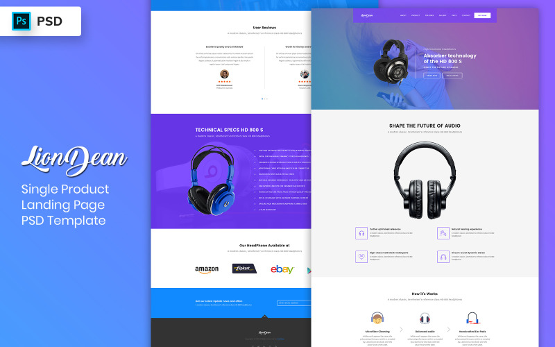 Single Product Landing Page Template UI Elements