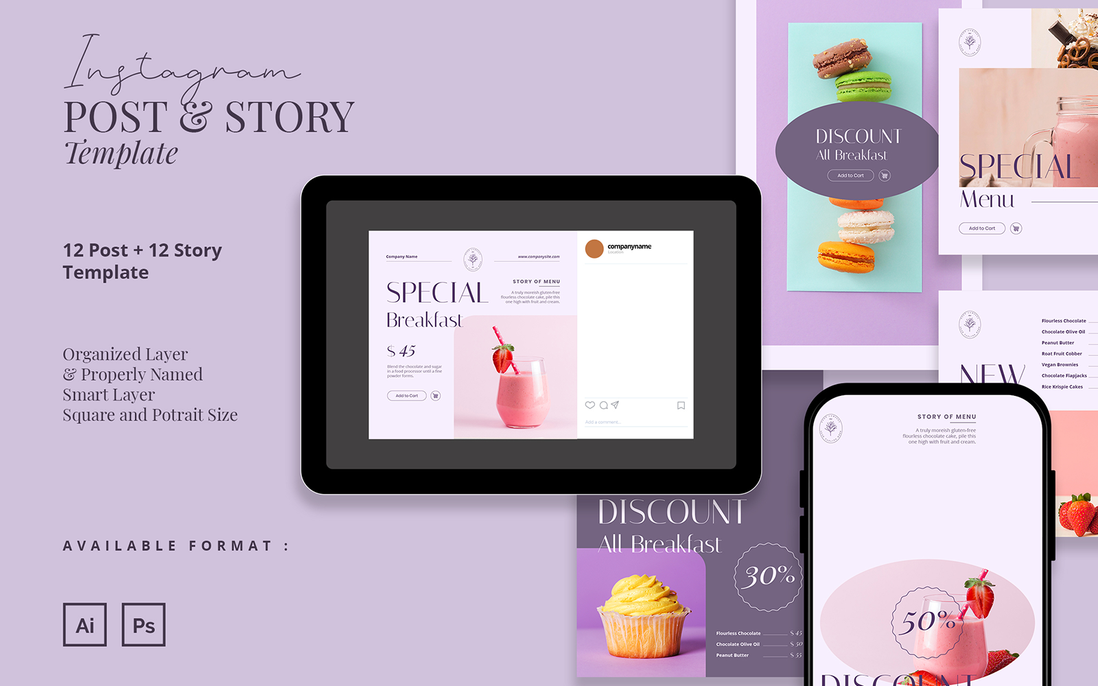 Soft Touch Food Instagram Posts and Stories Template for Social Media