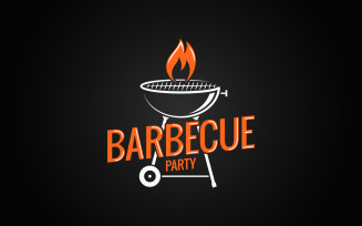 Barbecue Grill. BBQ with Flame. Logo Template