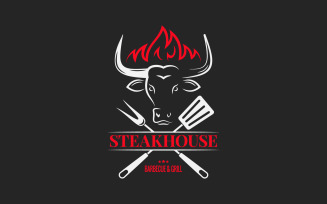 Steakhouse with Bull Head. Logo Template