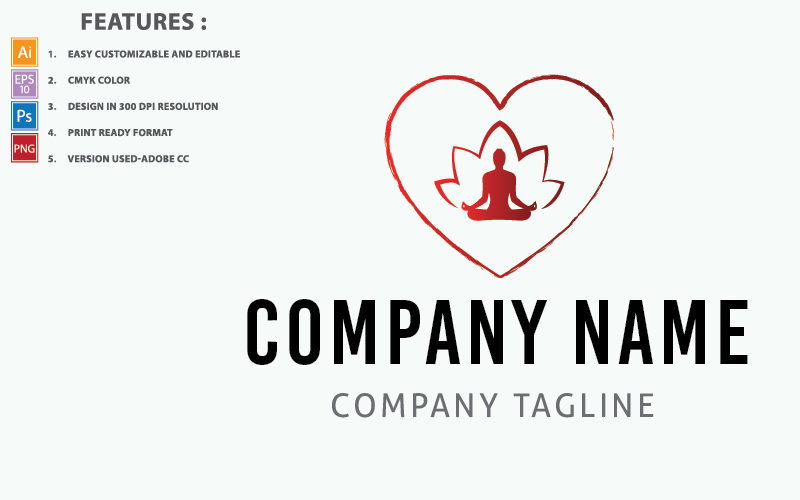 Heart With Yoga Icon Vector Design Logo Template