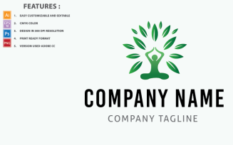 Green Nature Yoga Vector Design Logo Template