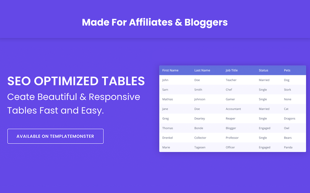 Responzivní WordPress Plugin "Superb Schema Tables - SEO Optimized With MicroData" #156079