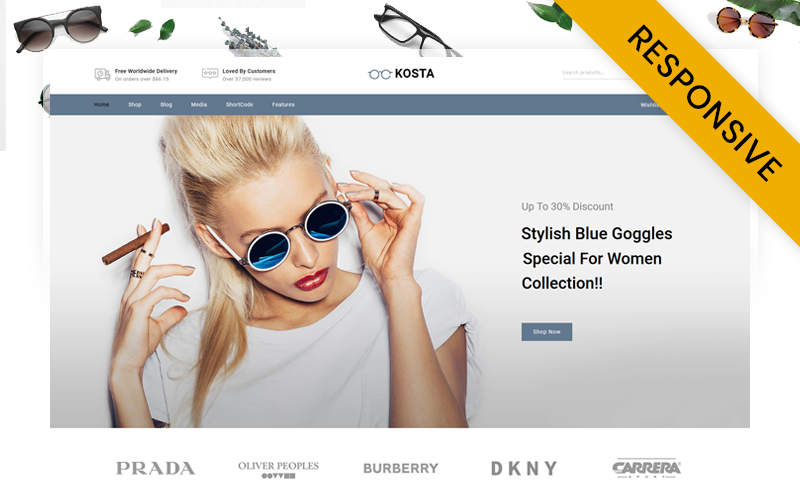 WooCommerce Theme namens "Kosta Goggles Store" #156080