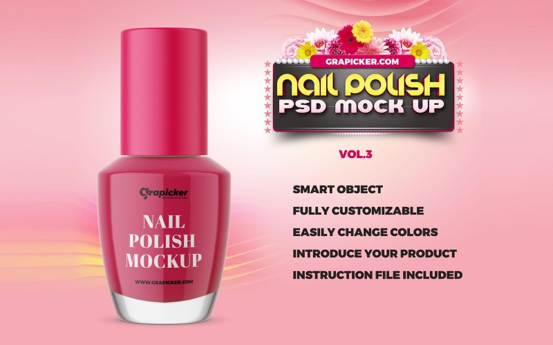 Pink Soft Nail Polish Bottle product mockup Product Mockup