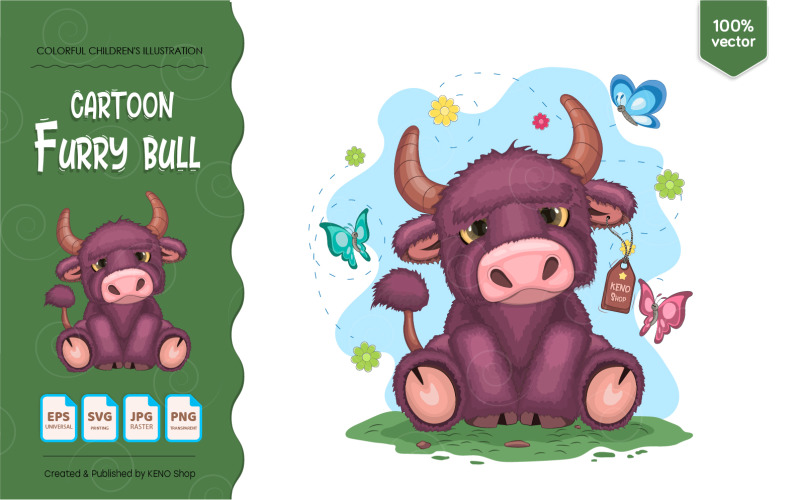Cartoon Furry Bull - Vector Image Vector Graphic