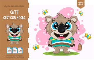 Cute Cartoon Koala - Vector Image
