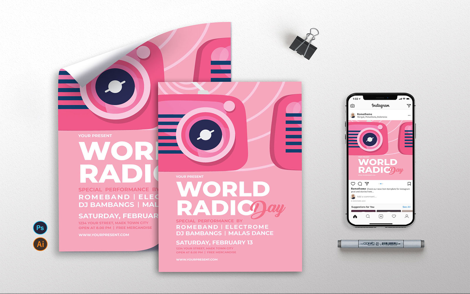 Download World Radio Day - Flyer, Poster & Instagram AS - Corporate  Identity Template - Фирменный стиль на тему графика