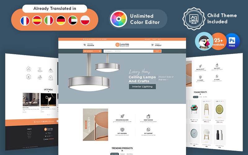 "Luxuries Decorative Goods Responsive" - адаптивний PrestaShop шаблон №156702