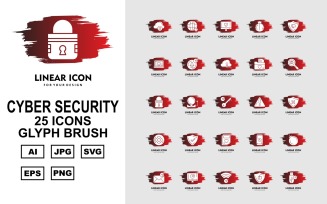 25 Premium Cyber Security Glyph Brush Icon Set