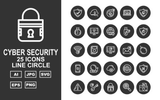 25 Premium Cyber Security Line Circle Icon Set