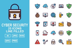 25 Premium Cyber Security Line Filled Icon Set