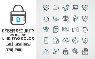 25 Premium Cyber Security Line Two Color Icon Set