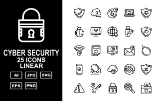 25 Premium Cyber Security Linear Icon Set