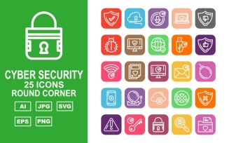 25 Premium Cyber Security Round Corner Icon Set