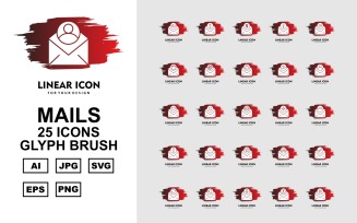 25 Premium Mails Glyph Brush Icon Set