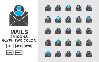 25 Premium Mails Glyph Two Color Icon Set