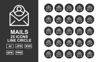 25 Premium Mails Line Circle Icon Set
