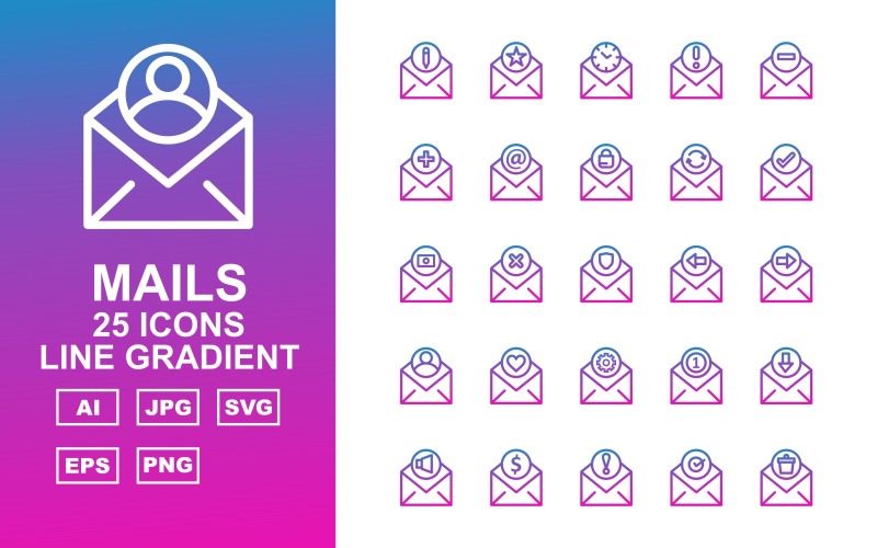 25 Premium Mails Line Gradient Icon Set