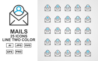 25 Premium Mails Line Two Color Icon Set