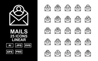 25 Premium Mails Linear Icon Set