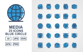 25 Premium Media Blue Circle Icon Set