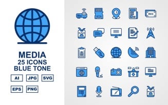 25 Premium Media Blue Tone Icon Set