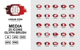 25 Premium Media Glyph Brush Icon Set