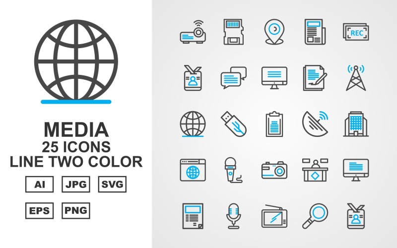 25 Premium Media Line Two Color Icon Set