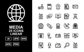 25 Premium Media Linear Icon Set